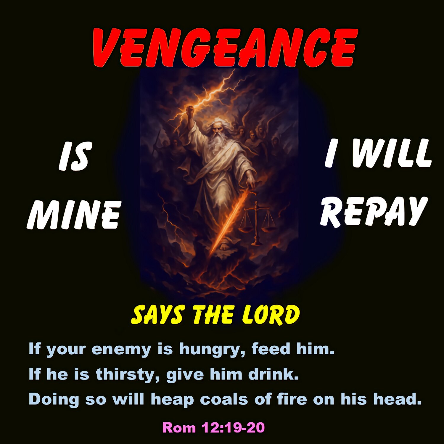 Do not take revenge, my dear friends, but leave room for God's wrath, for it is written, It is mine to avenge, I will repay, says the Lord. .