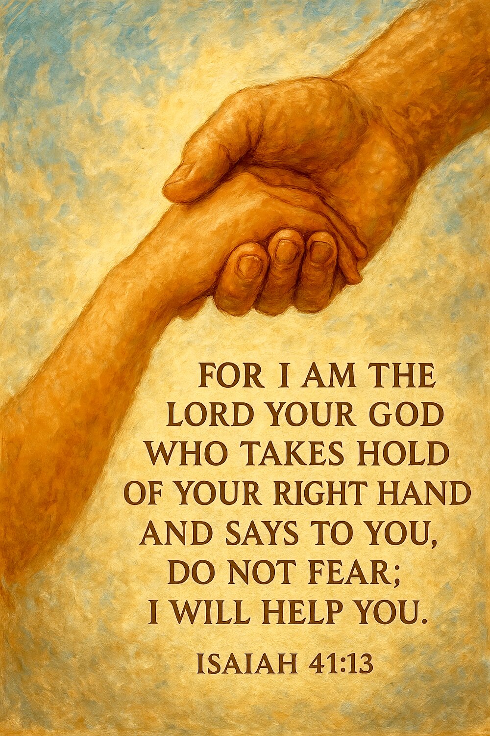 I am the LORD your God. I take hold of your right hand. I say to you, Do not be afraid. I will help you.