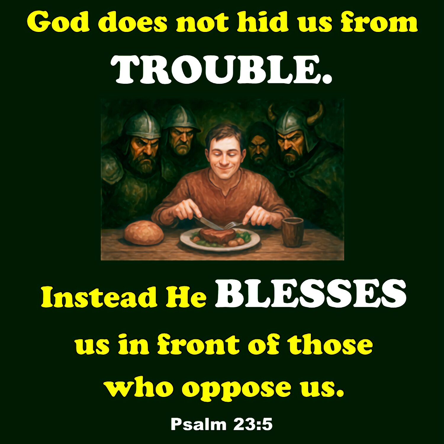 You prepare a table before me in the presence of my enemies. You anoint my head with oil. My cup overflows.